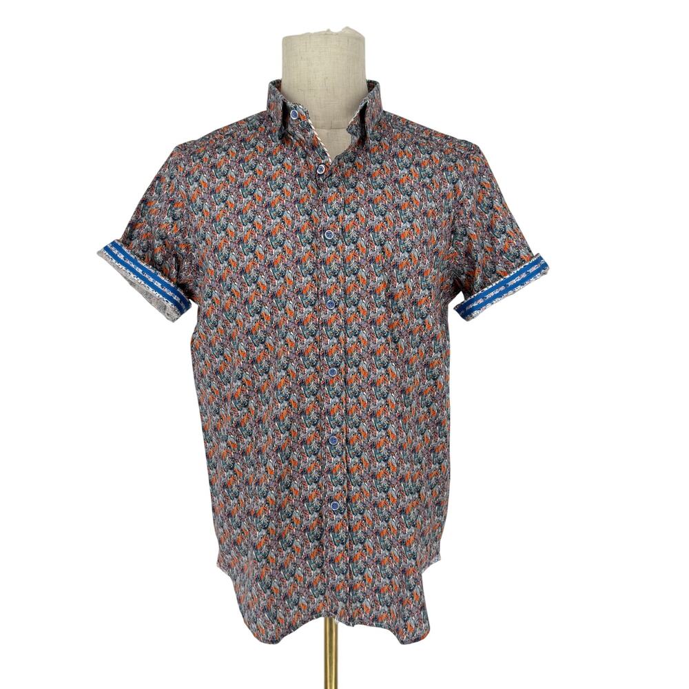 Robert Graham Button Front Short Sleeve Shirt BUD MDY Parrot Bird Print